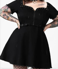 Killstar Gothic Occult Punk Grunge Denim Mini Dress Time Out Spikes Studs Sz XL