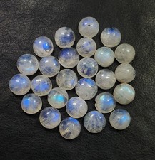 28.80 Ct Natural Nice Blue Fire Rainbow Moonstone Lote AAA Cabujón Redondo 6 MM