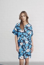 Scanlan Theodore Silk Floral Blue White Dress  Resort Wear Summer Holidays Small