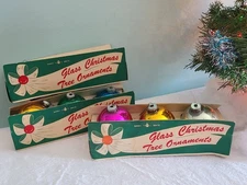 9 Vintage Shiny Brite Mercury Glass Ornaments in 3-Pack Sleeve / boxes 3.25"