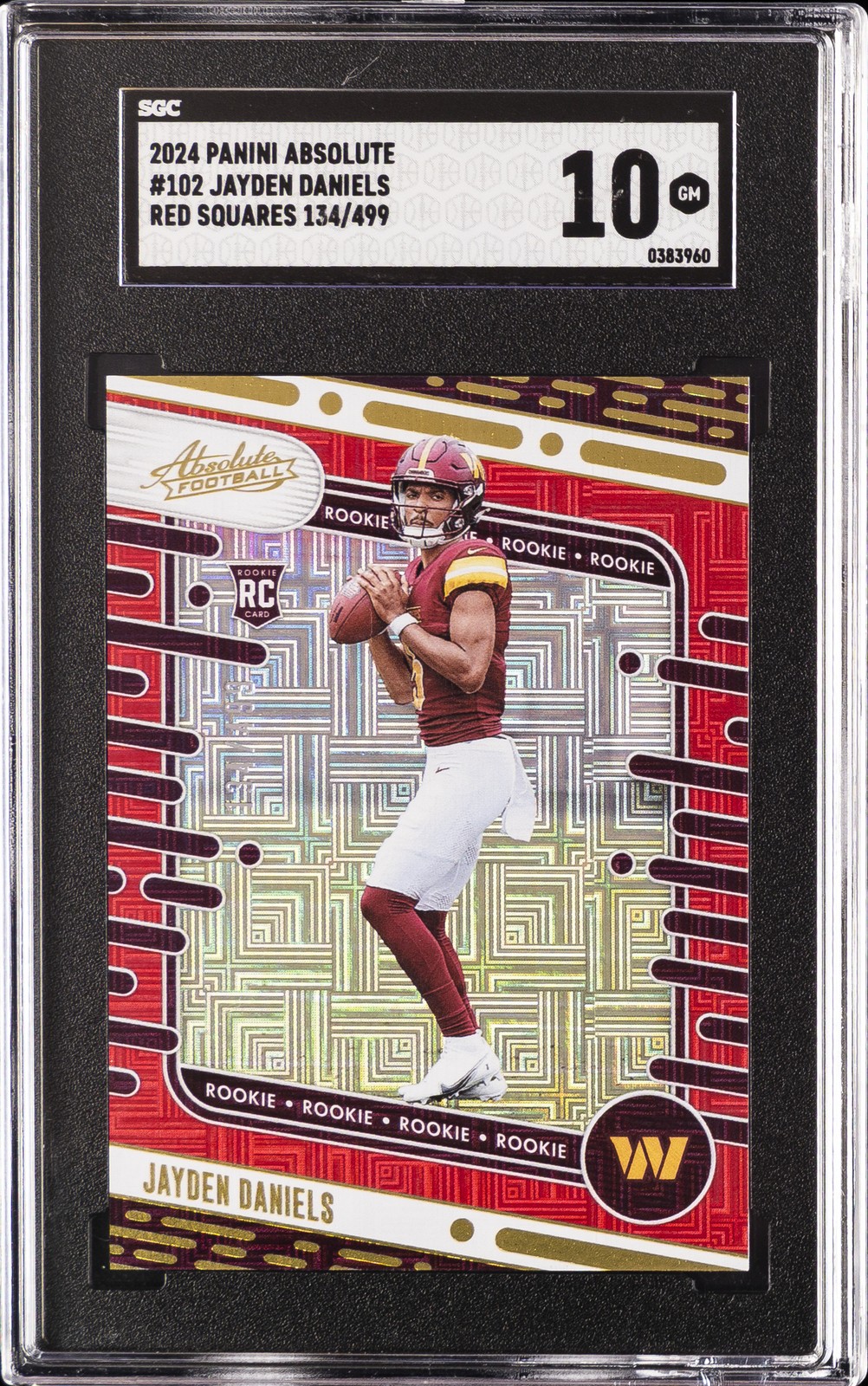 2024 PANINI ABSOLUTE RED SQUARES 134/499 #102 JAYDEN DANIELS SGC 10 GM