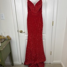 Red Sequin Mermaid Prom Dress Sz 2 Sweetheart Neck Formal Evening Gown