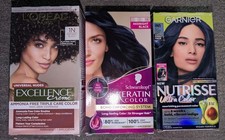 3 PACK OF NEW BOXES OF PREMIUM PERMANENT HAIR COLOR IN VARIOUS SHADES OF BLACK 