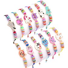 12 Pcs Girls Bracelets Kids Animal Cat Charm Braided Woven Adjustable Jewelry