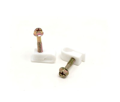 Coax Cable Clips - White -50 Pieces- Single Coaxial Flex Screw Clips
