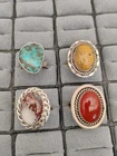Lot of 4 Vintage Sterling Silver Native American or Navajo Rings with Turquoise