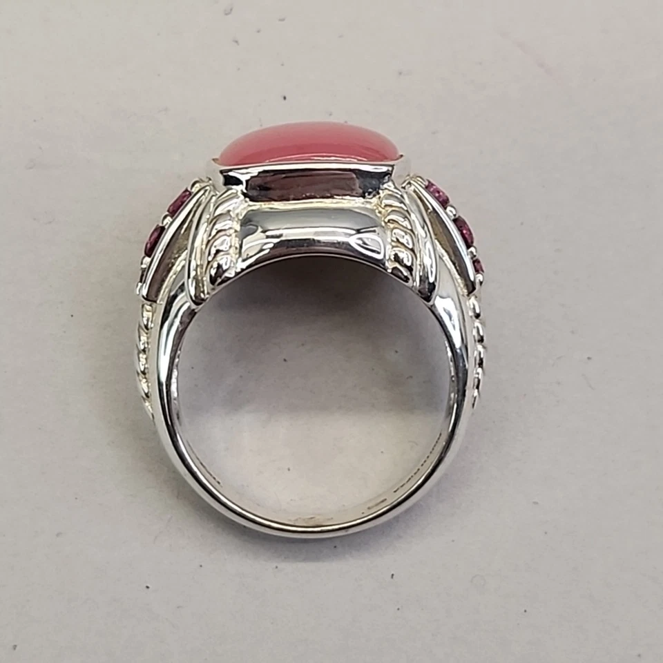 Judith Ripka Ring 925 Sterling Silver Pink Jade Fuchsia Rhodolite 8 - Image 3 of 4