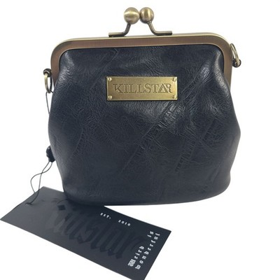 Killstar Willowshade Coin Purse Black Embroidered Faux Leather Brass Frame