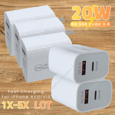 20W Dual Port USB C Charger Plug Fast Charging Block USB A Brick for i Phone Lot