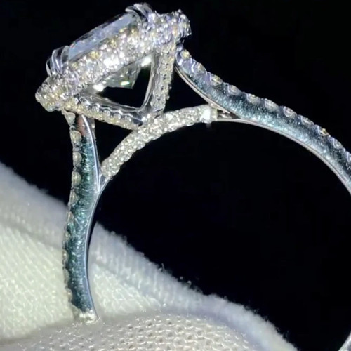 3.60 TCW Radiant Cut Moissanite Halo Engagement Ring 14K White Gold - Picture 8 of 10