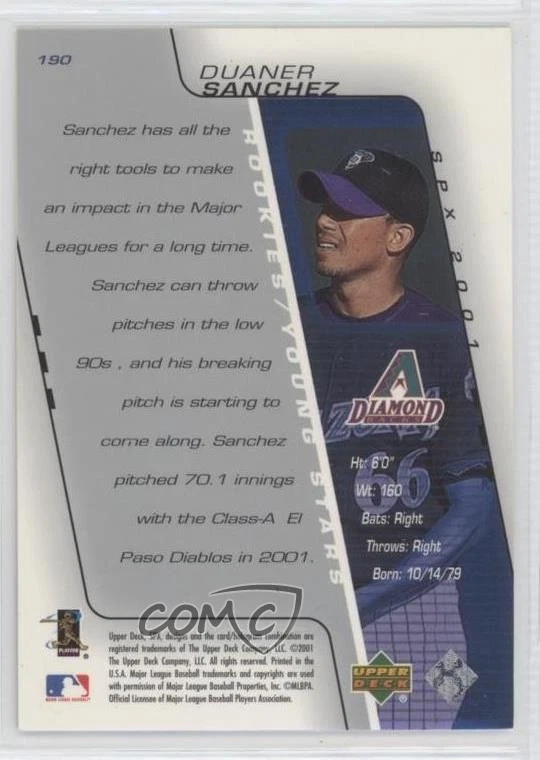 2001 SPx Rookies/Young Stars /1500 Duaner Sanchez #190 Rookie RC - Image 2 of 2