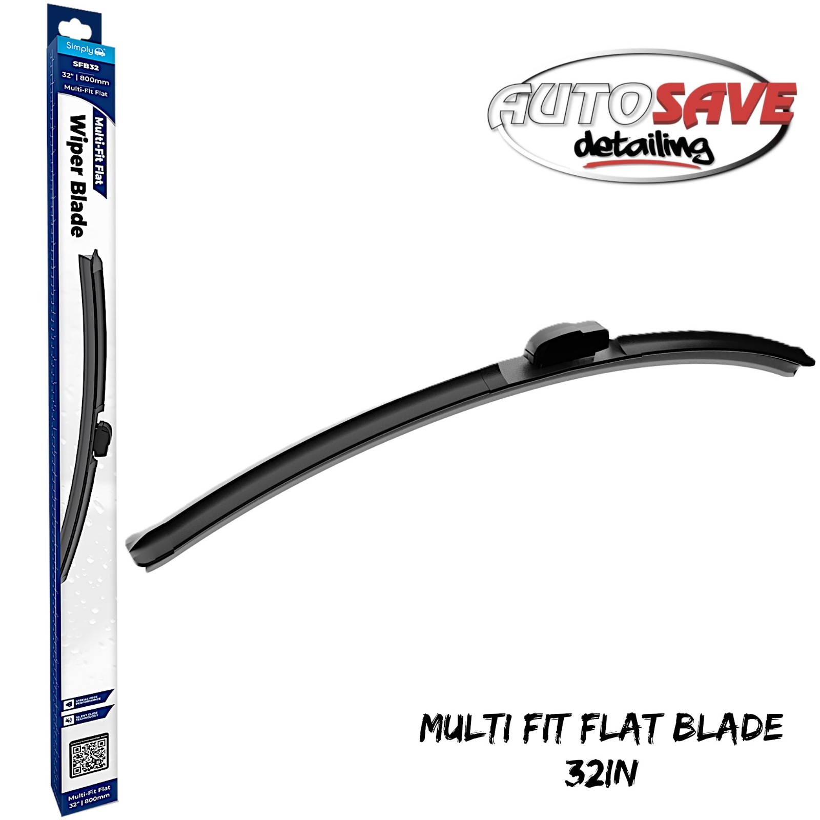 Simply - Multi Fit Flat Blade Wiper |32 Inch |8 Adapters |Streak Free