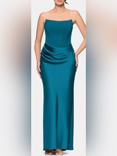 NWOT Betsy  Adam strapless mixed media Teal gown Sz 14