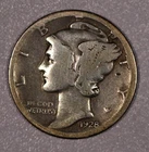 1928-D "Mercury" SILVER One-Dime Coin, Good