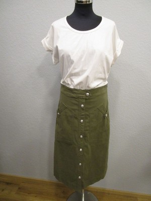Veronica Beard Kleid Jeansrock Kurzarm Taschen khaki weiß Gr.M (D20-10)