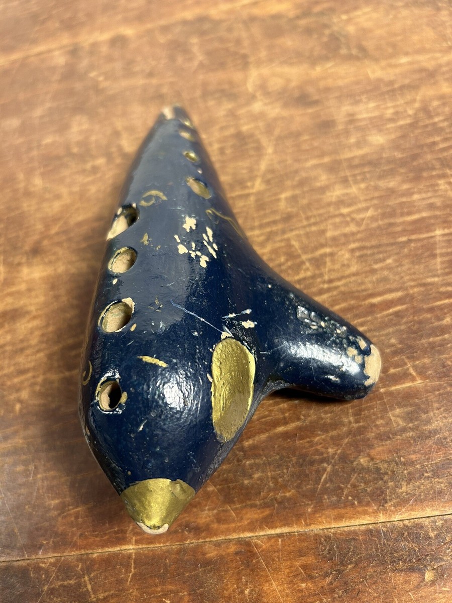 【aseton】90s ヴィンテージ ラッパ オレンジ花瓶 ドイツ Vintage Ocarina C6 H. FIEHN Germany Antique Blue and Gold
