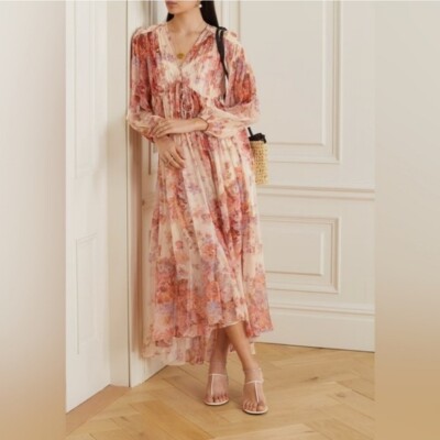 Zimmermann Devi Gathered Yoke Long Sleeve Chiffon Maxi Dress Size 3 | eBay