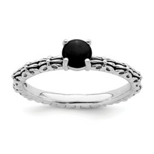 Sterling Silver Natural Black Agate Stone Antiqued Ring, Fashion Jewelry QSK613