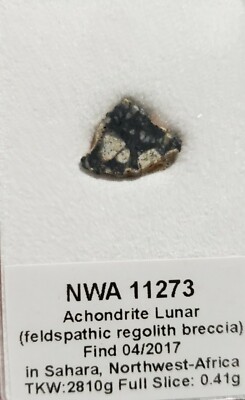 Achondrite Moon Lunar Meteorite NWA 11273. Full Slice 0.41 grams. Certified 