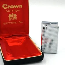 RARE Vintage CROWN Omicron Silver Electronic Gas Lighter