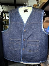 Vintage 70s Roebuck Sears Sz Large Tall Sherpa Denim Vest