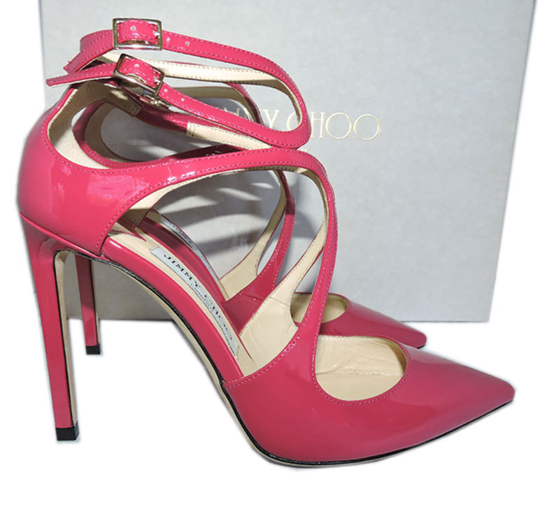 Jimmy Choo Lancer Strappy Pumps Heels CERISE PINK Patent Leather