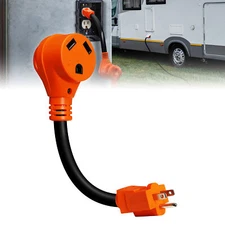 30A to 15A RV Power Adapter Cord Plug; NEMA TT-30R, 5-15P For Trailer Camper
