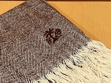 Tommy Bahama Throw Blanket Brown White Herringbone 100% Longstaple Cotton Fringe