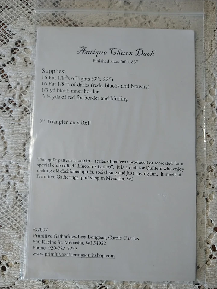 Primitive Gatherings "Lincoln's Ladies Vintage Series Churndash" Quilt Pattern - Image 2 of 2