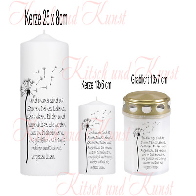 Trauerkerze  Gedenklicht-Tattoo Kerzen / Grablicht  DIY ''Und immer'' Pusteblume