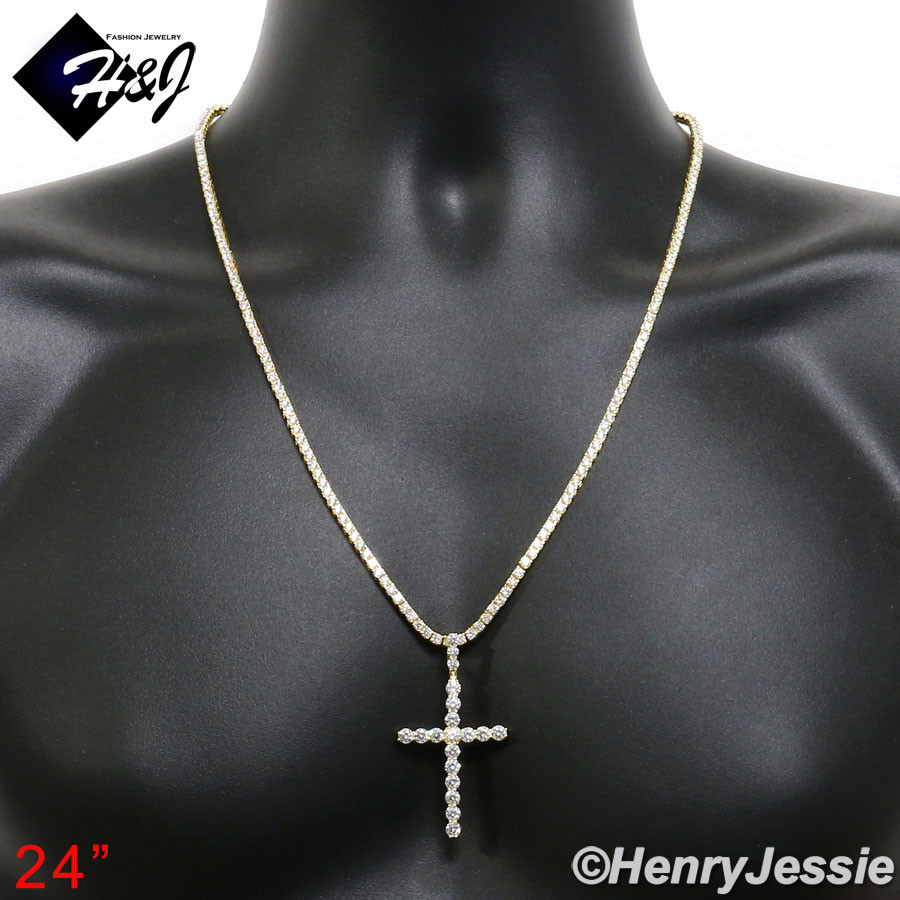 925 Sterlingsilber Anhänger Cross CZ Steine Herren Schmuck Herren Anhänger Aus 925er Sterlingsilber – Icy Bling CZ 3D Kreuz, 1-reihiger Tennis-Anhänger 925 Sterling Silber Anhänger