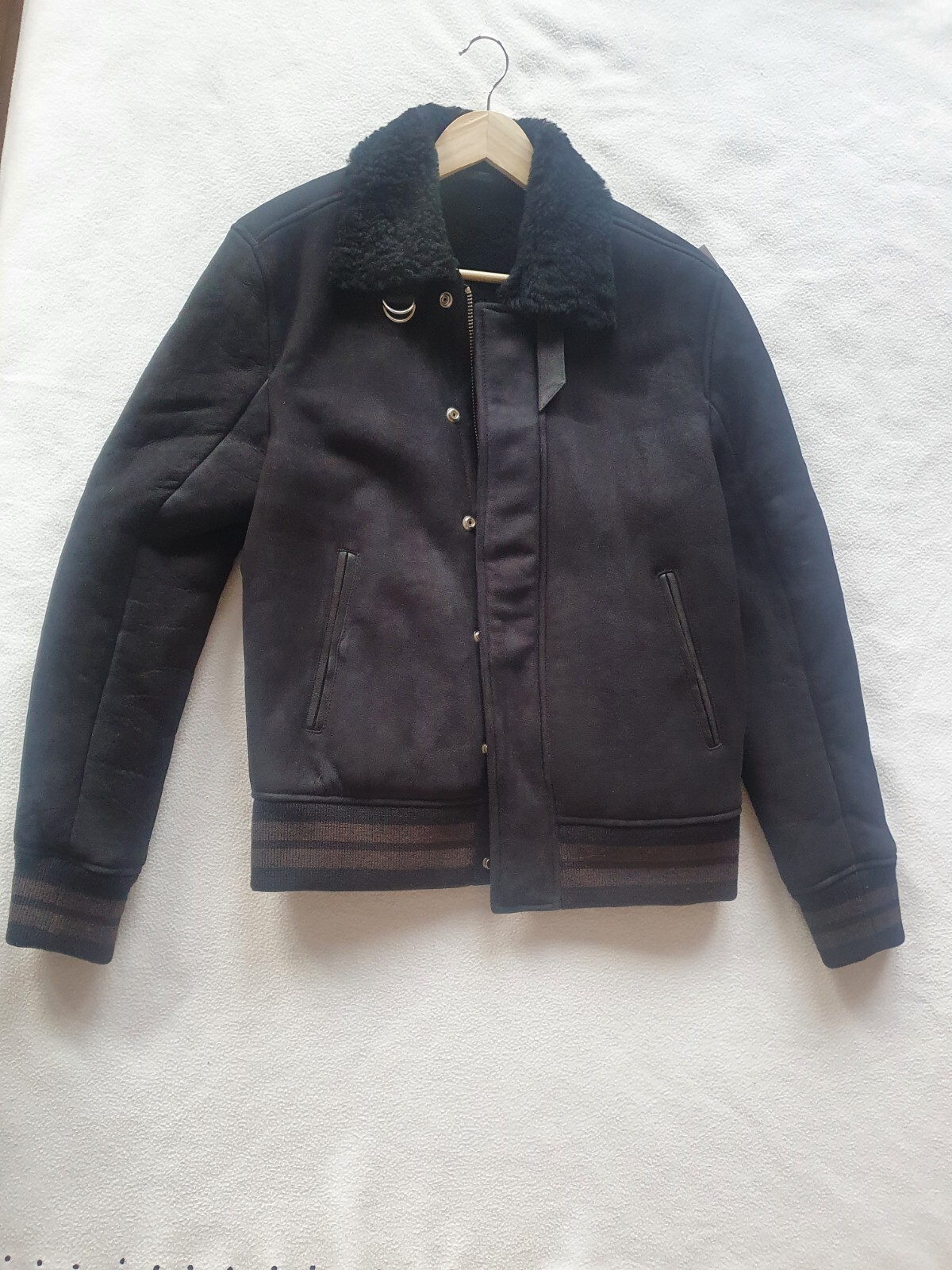 NEW IRO PARIS €2750 Men's Shearling Coat Black Leather Jacket Fur Brown Bomber M image 5