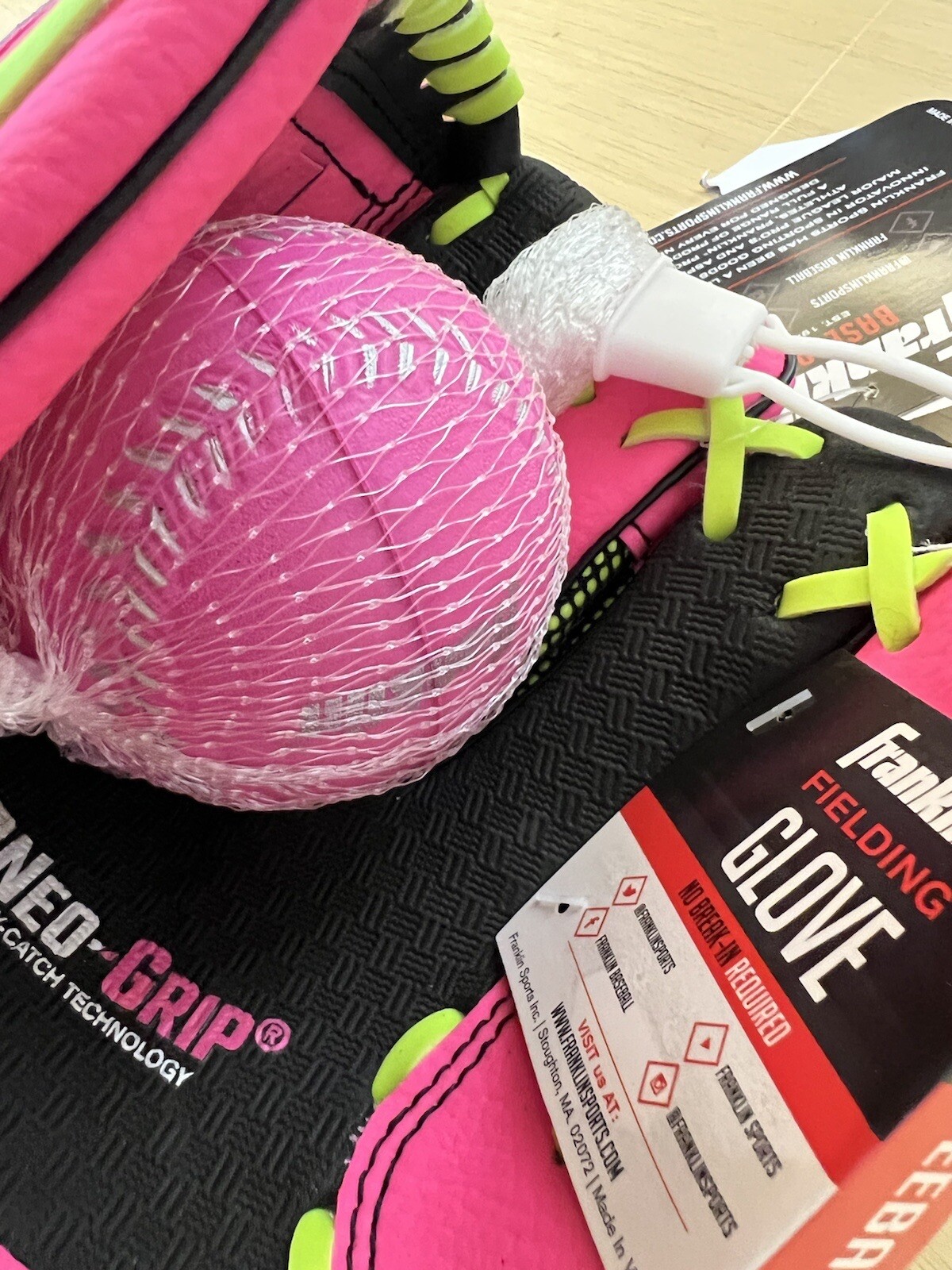 Franklin Neo Grip Baseball Glove and Ball Kids Youth 9 In Pink/yellow Set - NEW!
