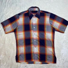 Vintage Richman Brothers Button Up Mens L Large Short Sleeve 70's Nearly Sheer