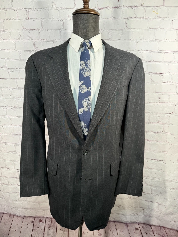 Traje de Colección CORBIN Para Hombres Gris Lana Rayas Plisado 2 Piezas 42L Chaqueta 36x31 Pantalón Foto 2 de 4