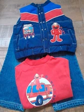 Vintage Sesame Street 3pc Elmo Firefighter Outfit 24 Months Nannette New NWT