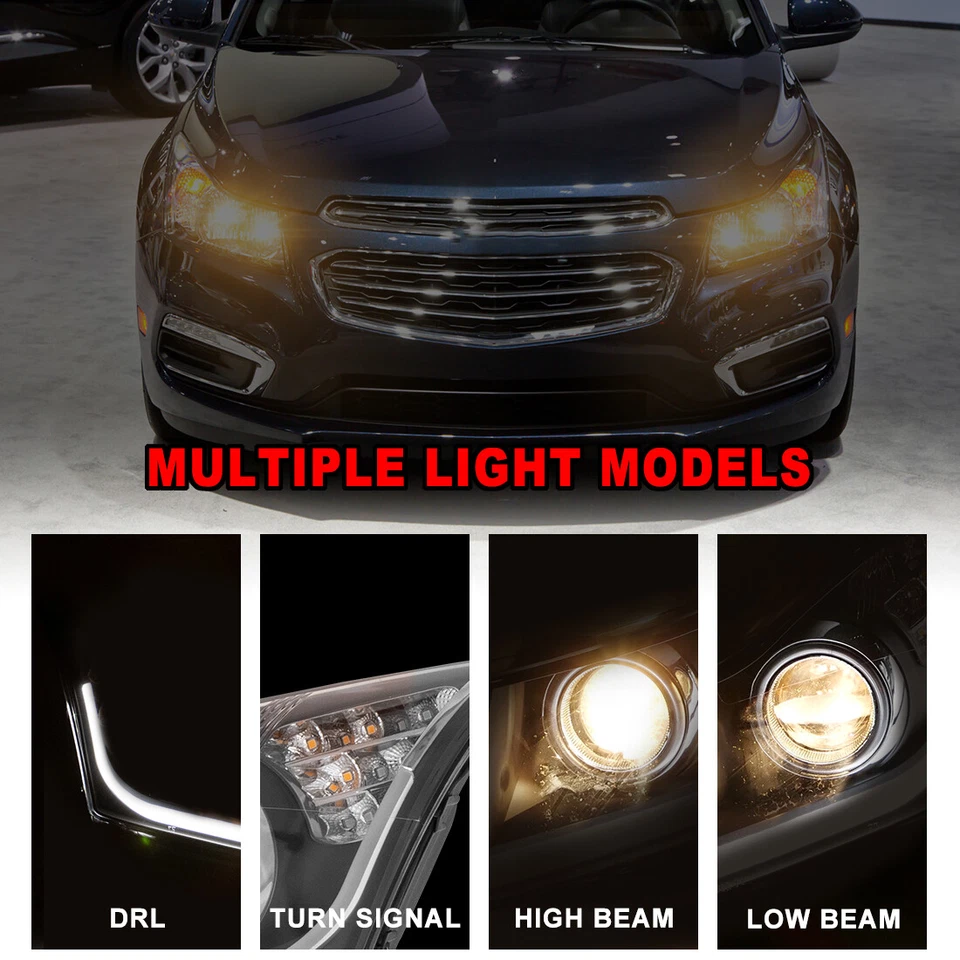 For 2011 2012 2013 2014 2015 Chevy Cruze Projector Headlights Black LED DRL PAIR - Imagem 3 de 4