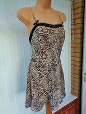 R35 JANET REGER BLACK CHIFFON  ANIMAL PRINT SILK CHEMISE BABYDOLL NIGHTIE 14 EXC