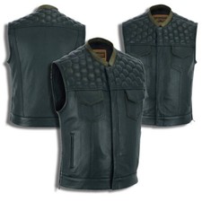 Men  s leather vest - Biker Leather Vest without Collar Design  Concealed Pocket
