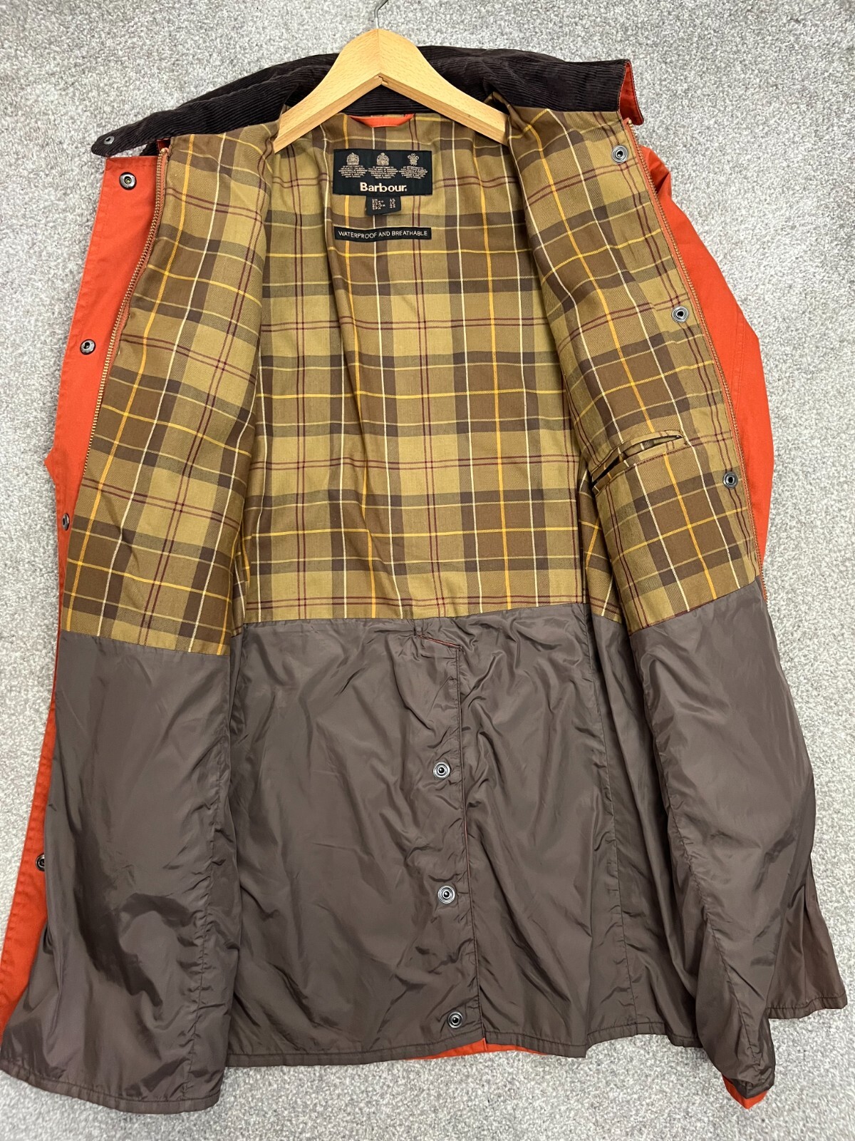 Barbour Newmarket Jacket Womens UK 14 Orange Coat Waterproof