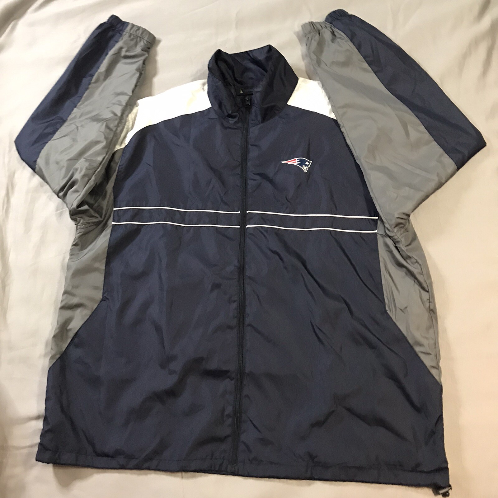New England Patriots Windbreaker Jacket 2XL XXL Blue White Dunbrooke
