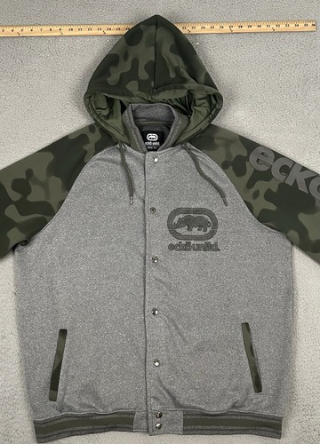 Ecko Unltd Men's Button Snap Fleece Lined Camo Sleeve Gray Jacket Size 3XL - Picture 2 of 15