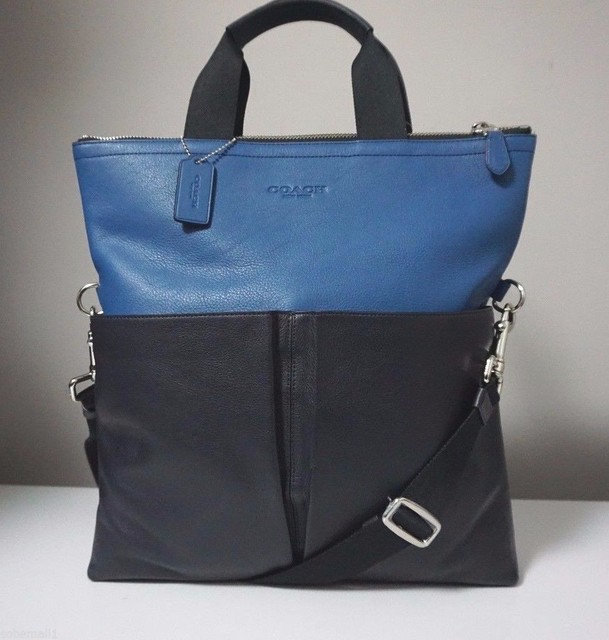 Coach Men's Foldover Smooth Leather Midnight Denim/Navy Crossbody Tote F71722 | eBay