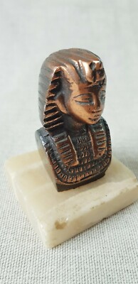 Vintage Ägyptische Pharao Tutanchamun Kupfer Büste mit Marmorsockel A