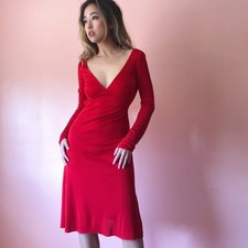 Vintage Gianni Versace Plunging Red Midi Dress MSRP $3550