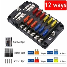 12 Way Blade Fuse Box Block & Auto Marine FuseBox Holder 12V32V Bus Bar Car Kit