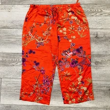 Natori Pants Womens Large Red Floral Print Lounge Sleepwear Drawstring Waist