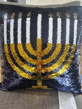 New Storehouse Hanukkah Menorah Decorative Pillow Sequins Reversable Candle Ligh