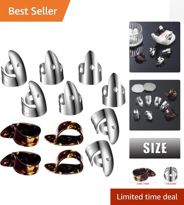 12 Pcs Stainless Steel Finger Picks Set - Adjustable Guitar & Banjo Accessories