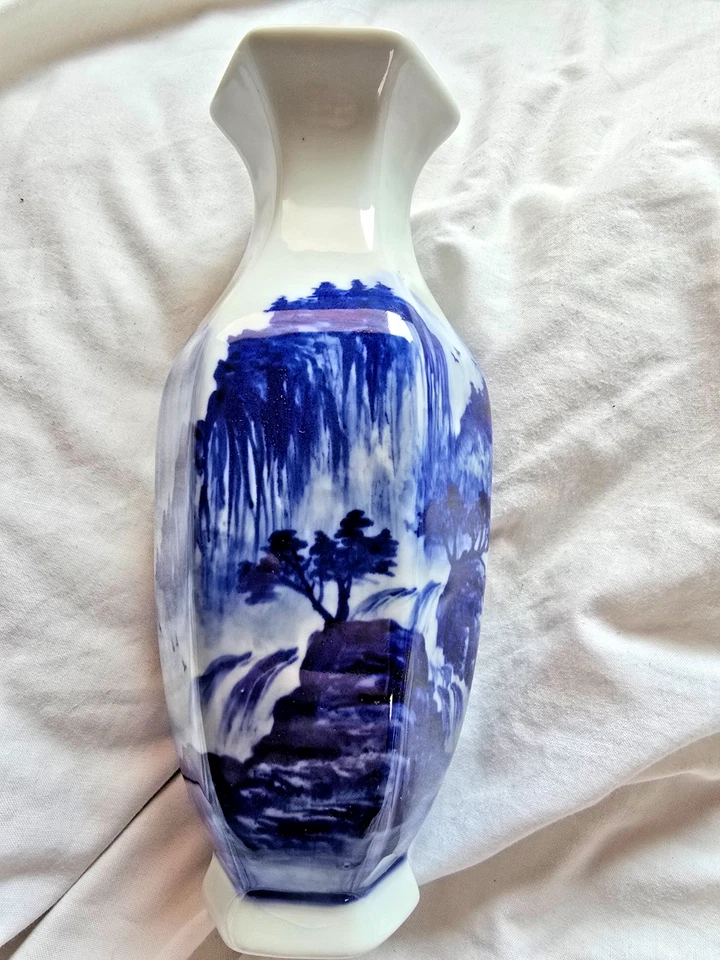 Antike Vintage handbemalte blau weiße Porzellan Vase Chinesisch Ming Singapur - Bild 3 von 4